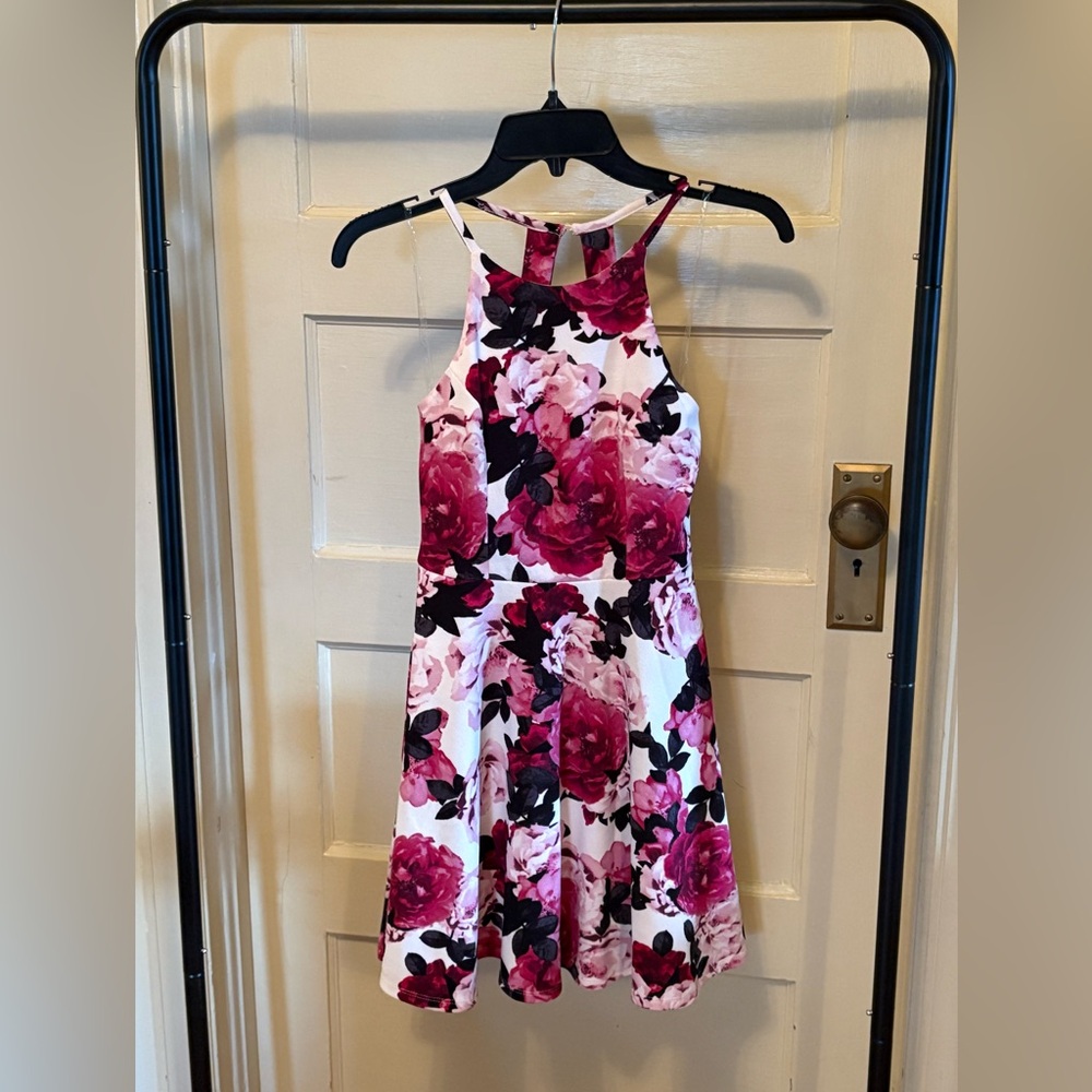 Speechless Floral Halter Dress in Pink and Black